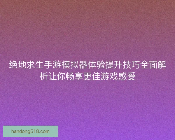 绝地求生手游模拟器体验提升技巧全面解析让你畅享更佳游戏感受