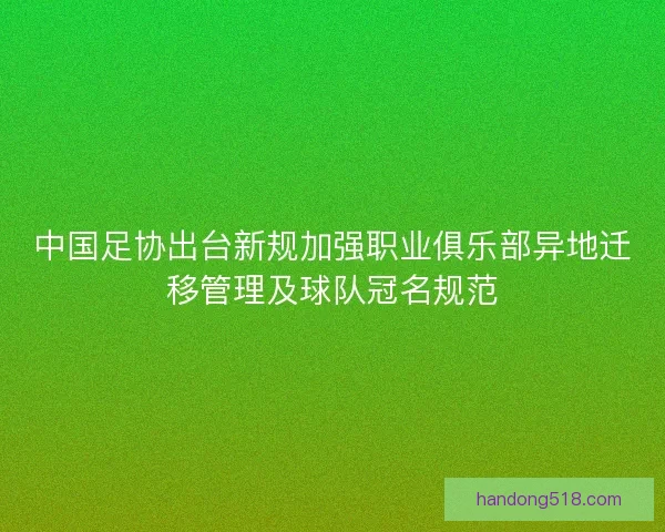 中国足协出台新规加强职业俱乐部异地迁移管理及球队冠名规范